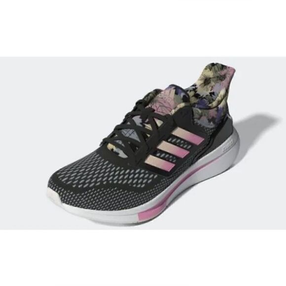 NIB WOMEN'S ADIDAS GX7320 EQ21 RUN RUNNING BLACK/WHITE/PINK STYLISH - Picture 1 of 5